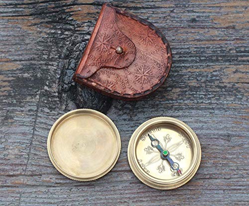 Solid Brass Compass with Leather Case – Engraved Quote “Do Not Go Where The