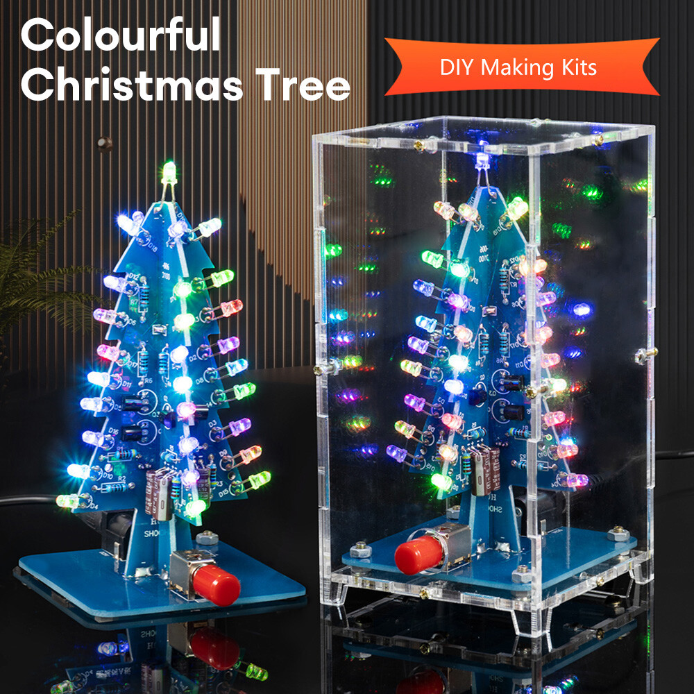 DIY 3D LED Christmas Tree Circuit Kit Glitter Electronic Learning Set With Shell