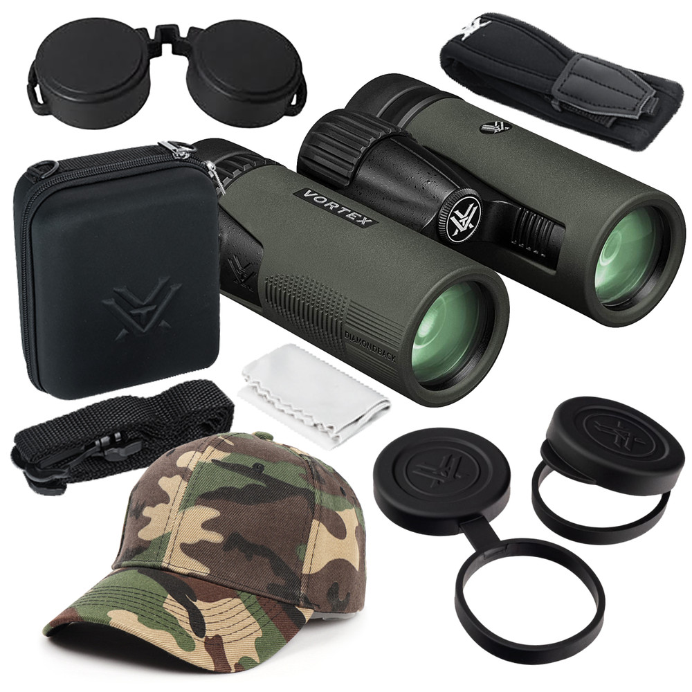 Vortex Optics Diamondback HD 8x32 Binocular with Free Camo Forest Hat Bundle