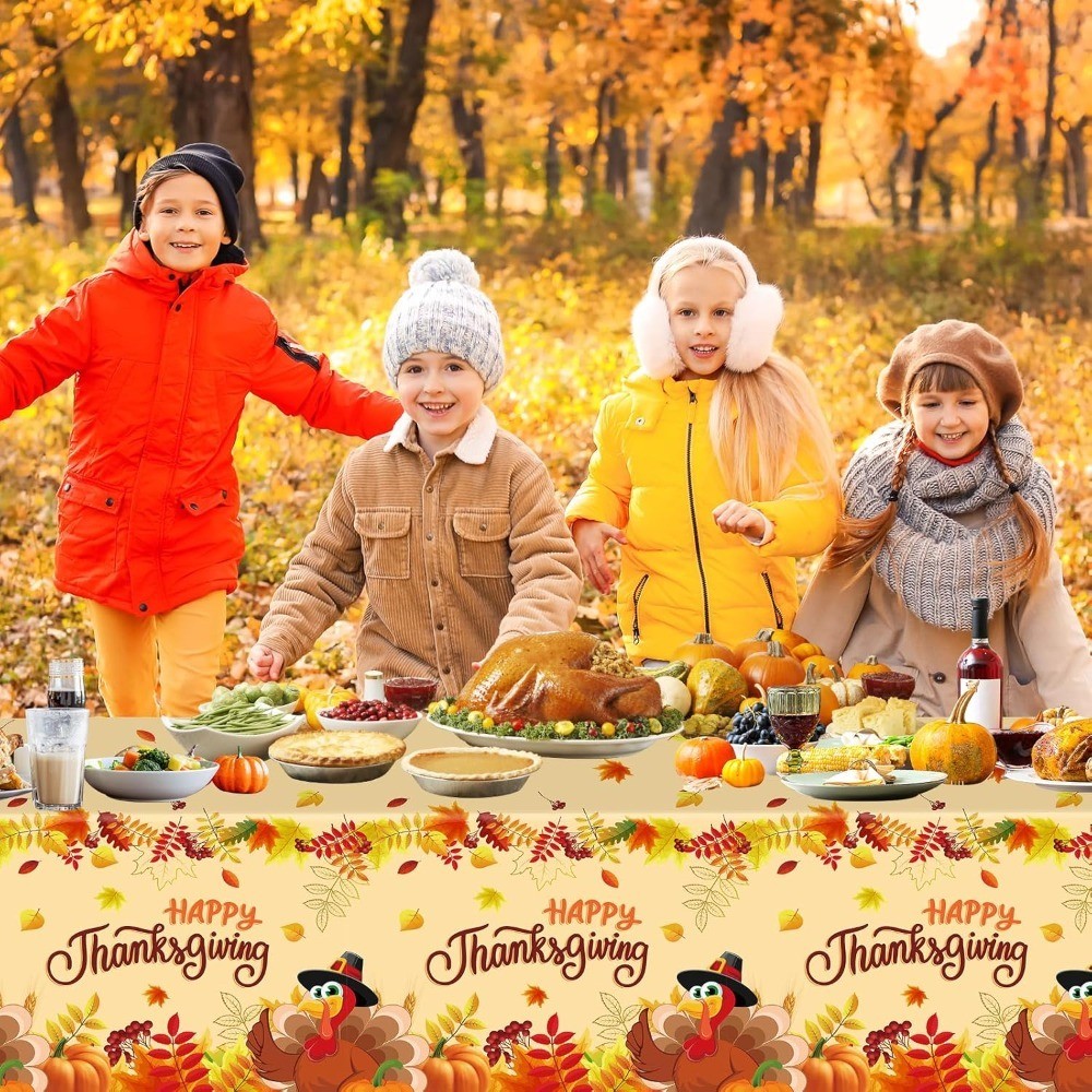 Happy Thanksgiving Tablecloth 2 Pack Disposable Plastic Rectangle Table Cover