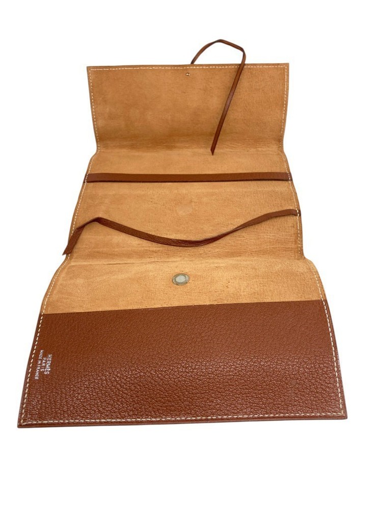 HERMES Leather Notebook Cover Diary Bar Brown Used