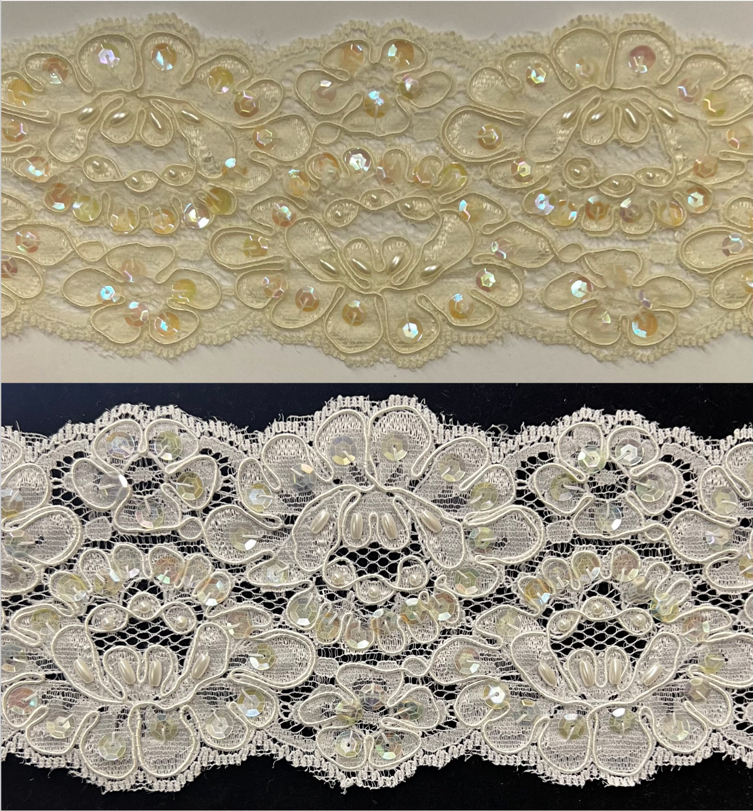 3.5" Beaded & Corded Bridal Embroidered Lace Trimming - 3 Continuous Yards!