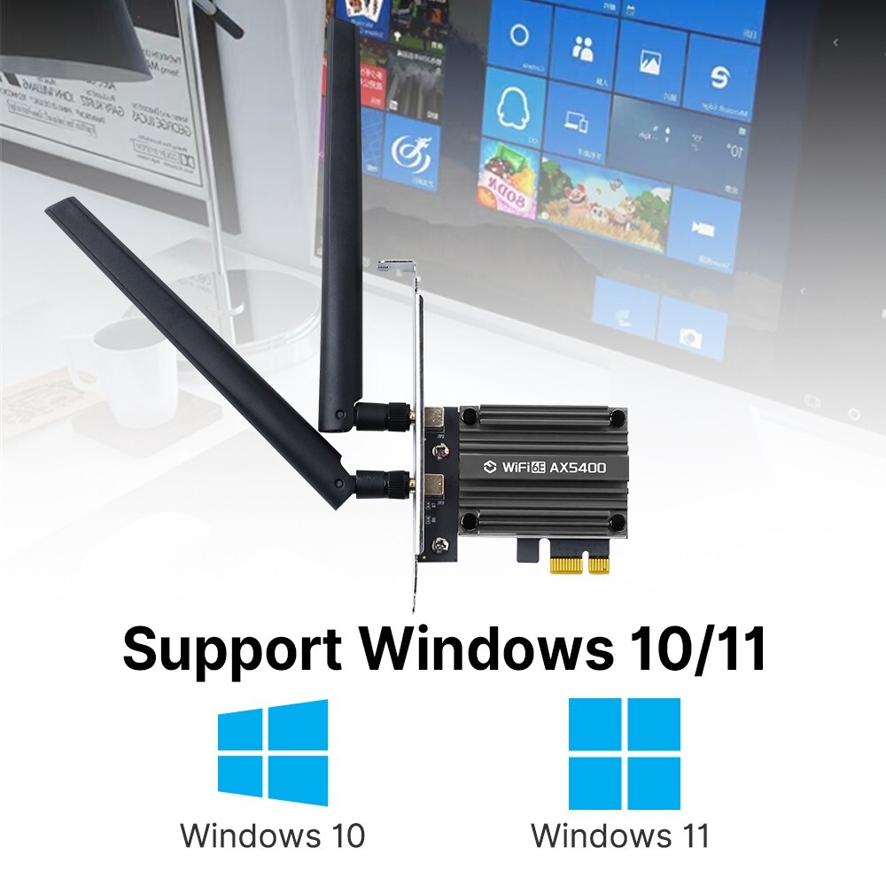 WiFi 6E PCI-E Card AX5400 Bluetooth 5.2 802.11ax Tri-Band 2.4G/5G/6G for Desktop