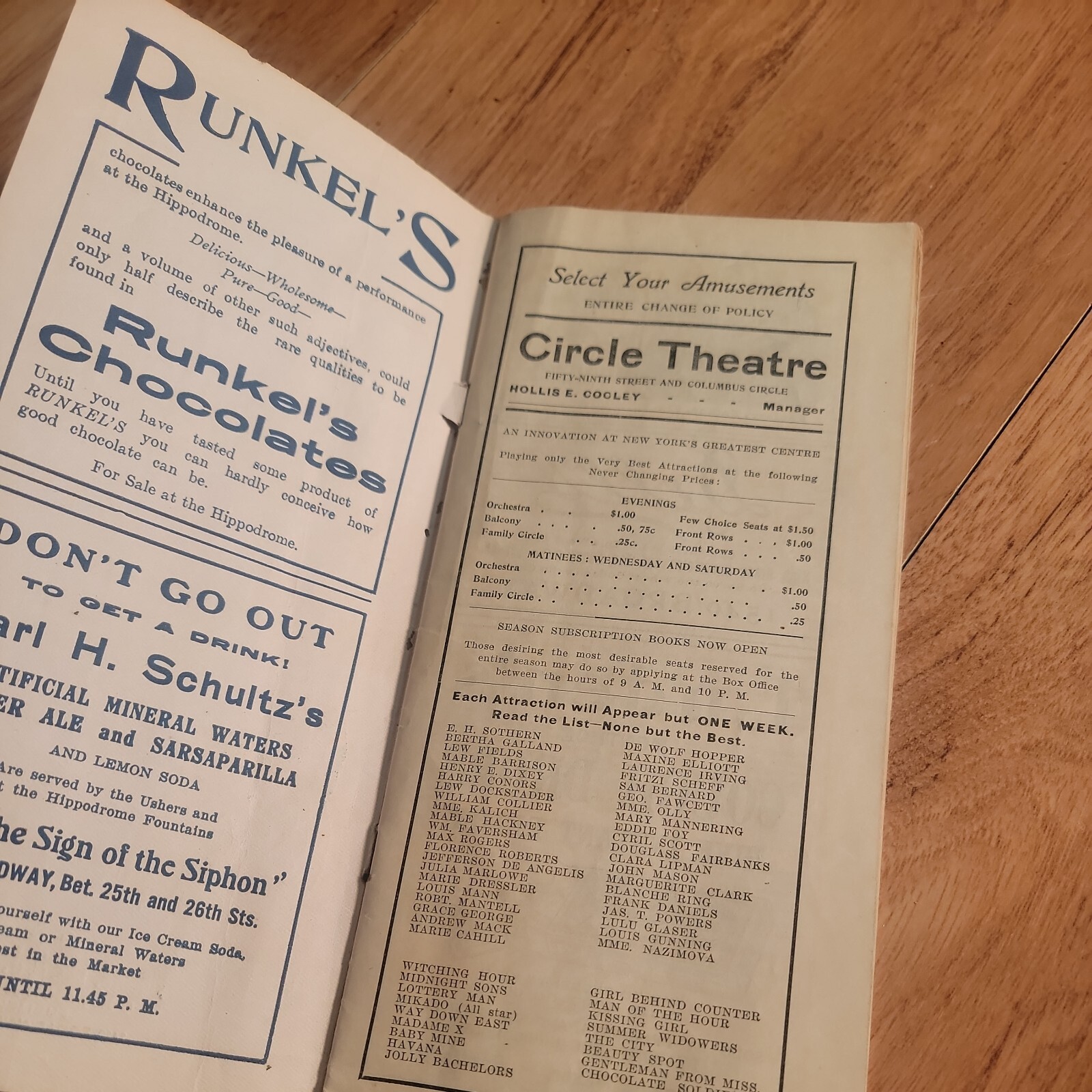 Antique 1910 New York Hippodrome Theatre Playbill Advertising Booklet