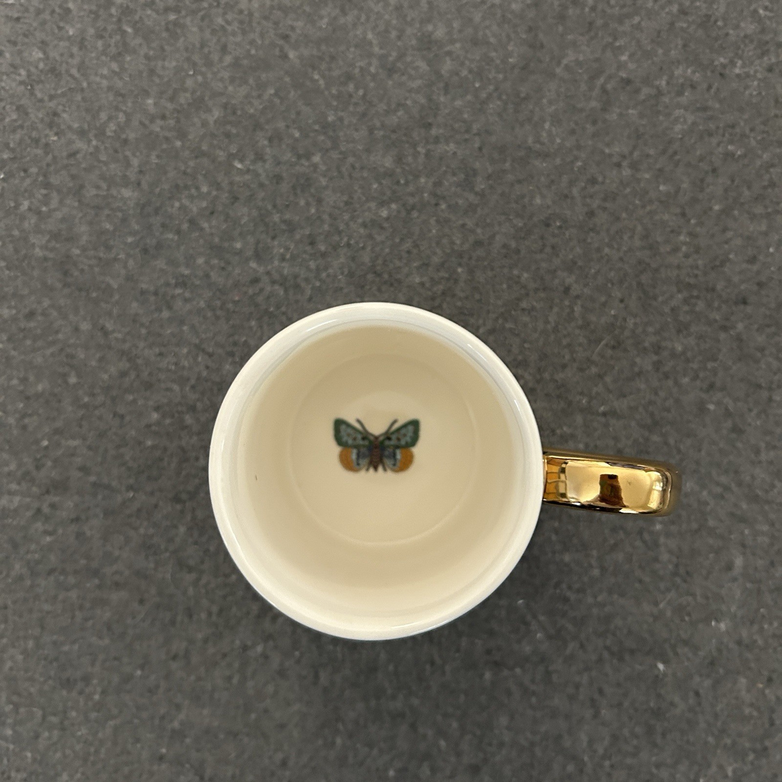 Anthropologie Bistro Tile Espresso Cup Saucer Set Pink Butterfly 24K Gold NEW