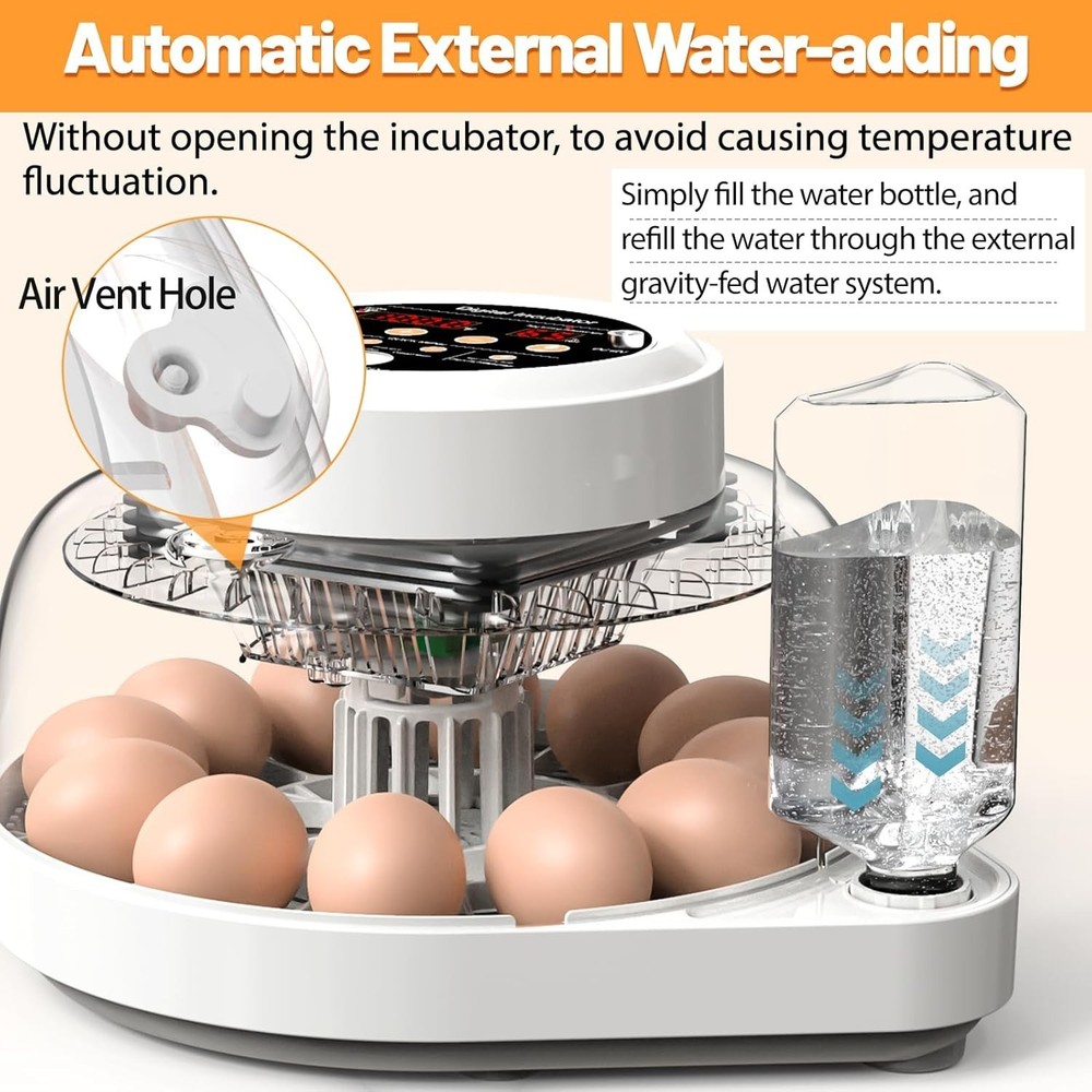 12 Egg Incubator for Hatching Eggs with Automatic Egg Turning, Temperature & ...