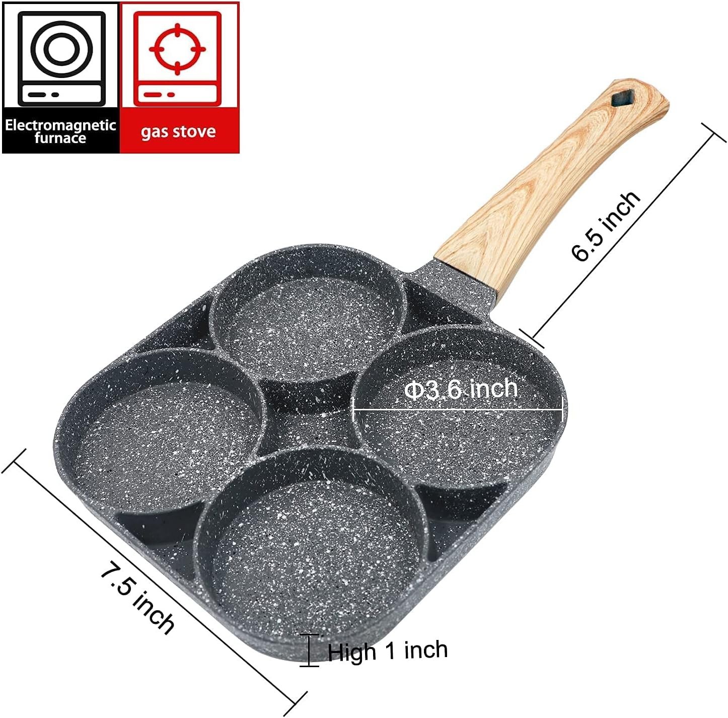 4 Hole Cup Egg Hamburger Pancake Maker Non-Stick Frying Pan with Wooden Handle