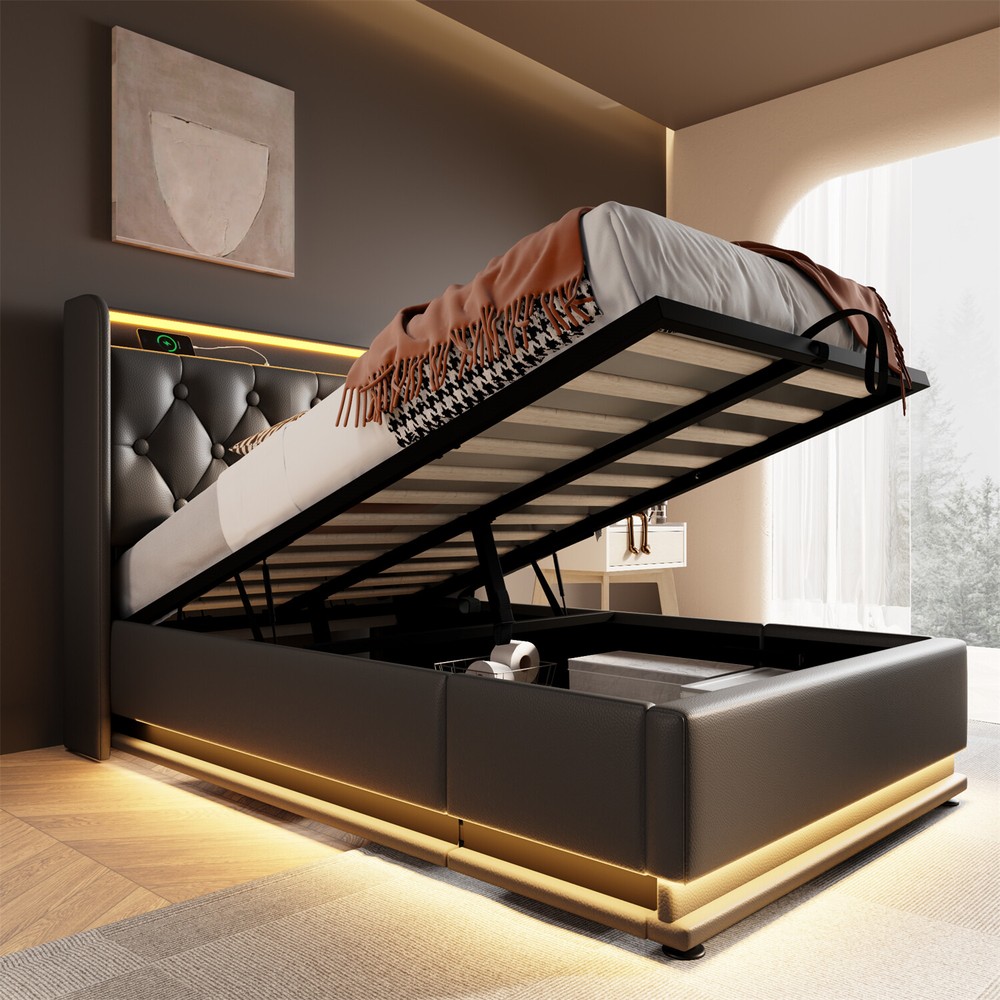 Twin/Full/Queen/King Size Upholstered Platform Bed with Hydraulic Storage System