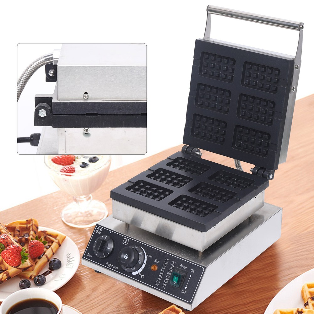 110V 1500W Commercial Waffle Maker 6Pcs Rectangle Waffle Maker Machine Nonstick