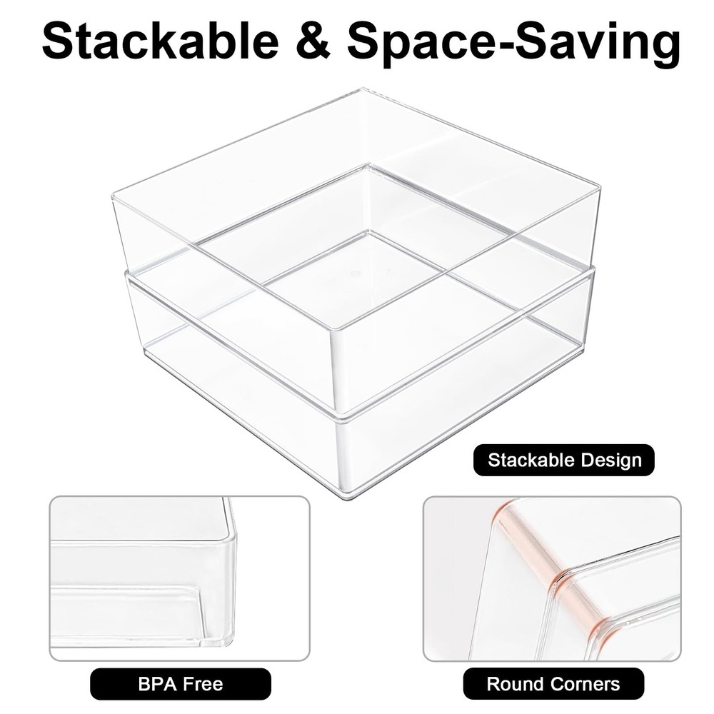 Recogwood Stackable Acrylic Drawer Organizer Set, 18 PCS Multi-Size Storage B...