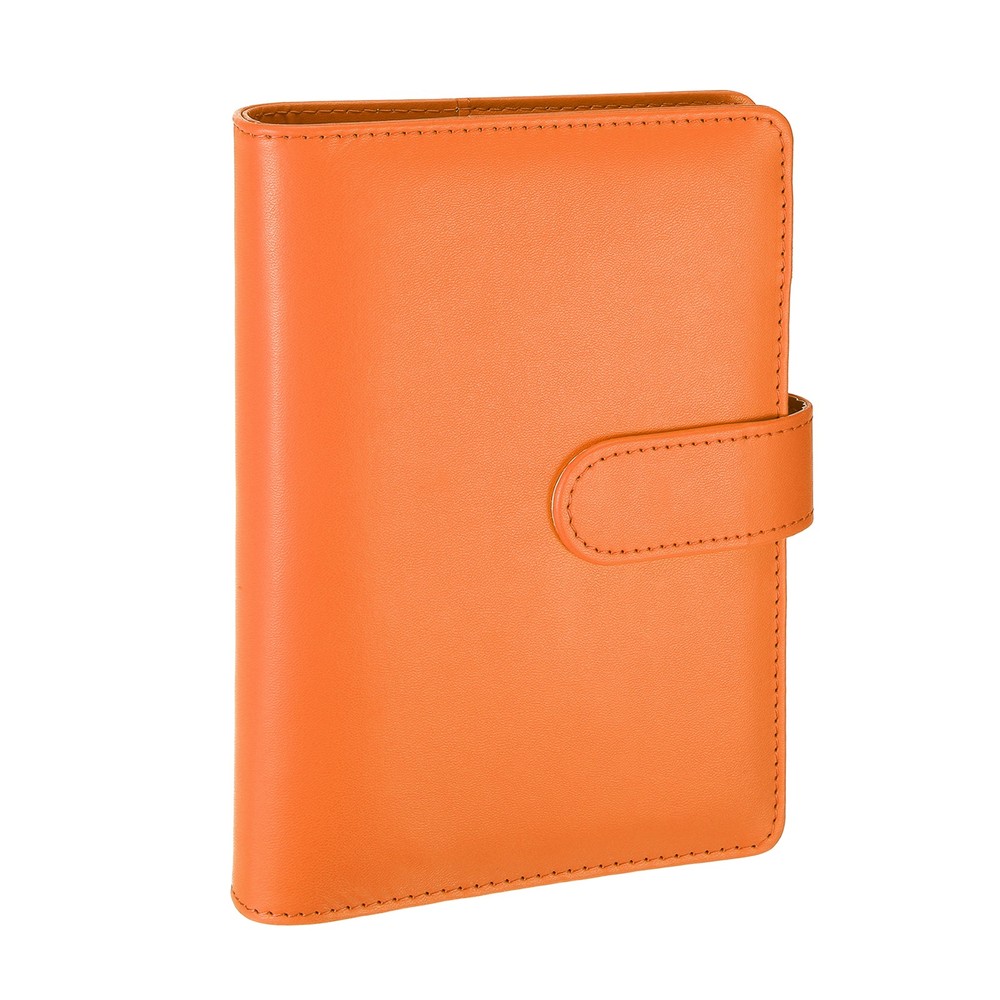 A6 PU Leather Binder Protector, 6 Ring Loose Leaf Notebook Shell, Orange