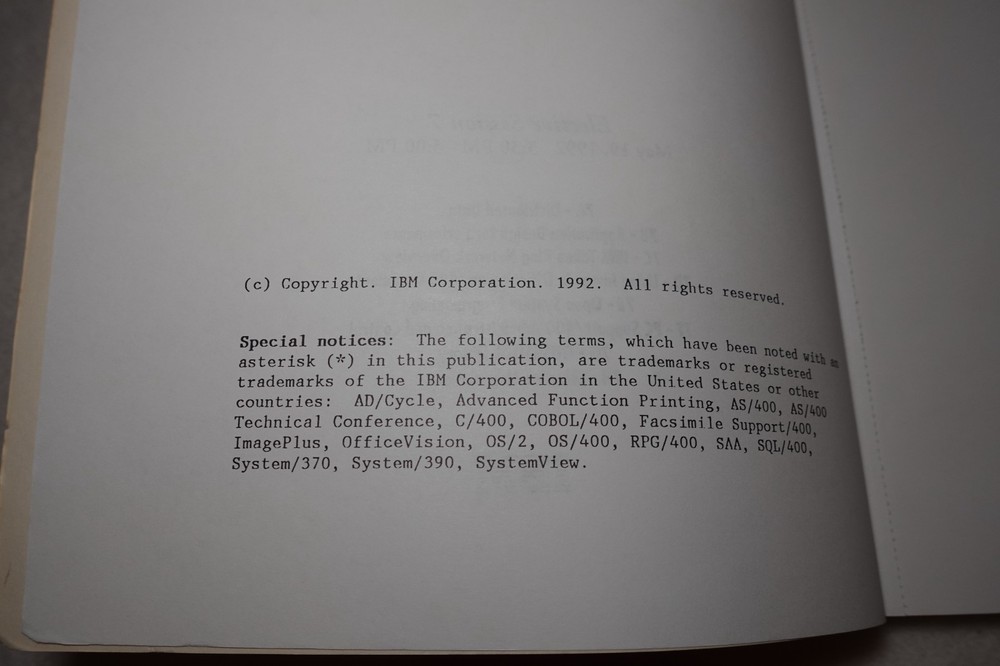 AS/400 Technical Conference 1992 IBM Elective Session 7 Original Publication