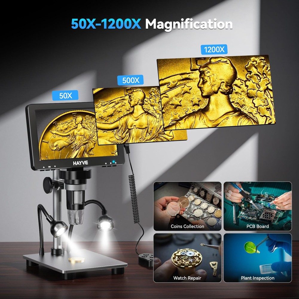 Hayve 7" LCD Digital 7 Inch Microscope with Wired Remote, Black