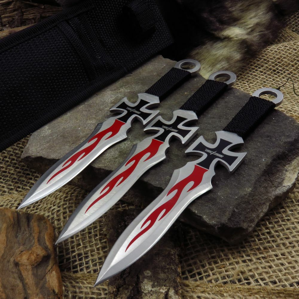 7" Perfect Point 3-Pc. Flaming Chopper Throwing Knife Set