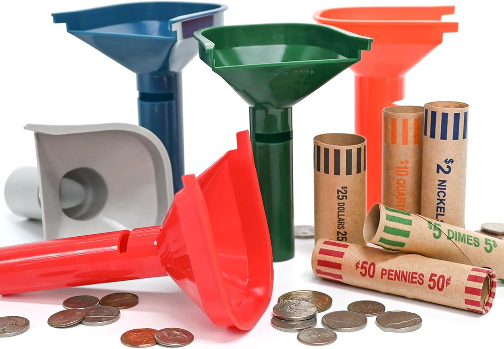 30 Assorted Flat Striped Coin Wrappers & 4 Sorters Tubes Counters Easy Load