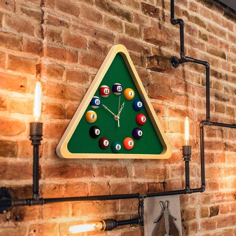 Yuanhe Billiards Pool Ball Clock - 14Inch Triangle Table Cool Wall Green