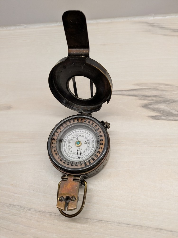 Nautical Solid Brass WW2 Compass in Wooden Box -Great Condition