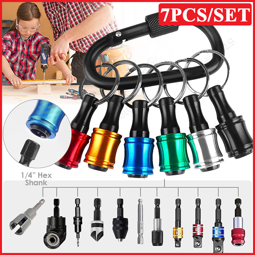 7Pcs 1/4" Hex Shank Quick Release Keychain Screwdriver Drill Bit Holder Bits Set