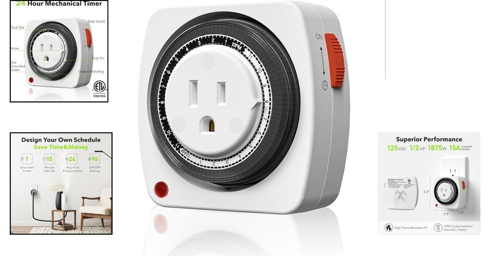 15-Minute Interval Indoor Timer - 24-Hour Programmable for Versatile Automation