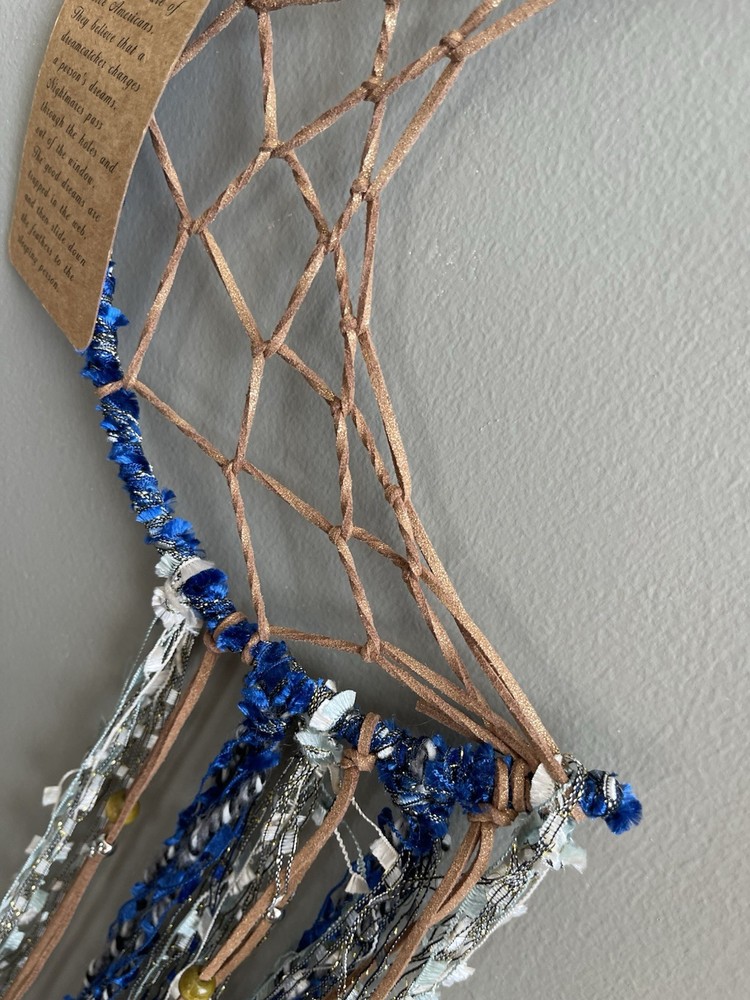 New Blue Crescent Moon Dream Catcher Handmade Boho Half Circle Boho Decor