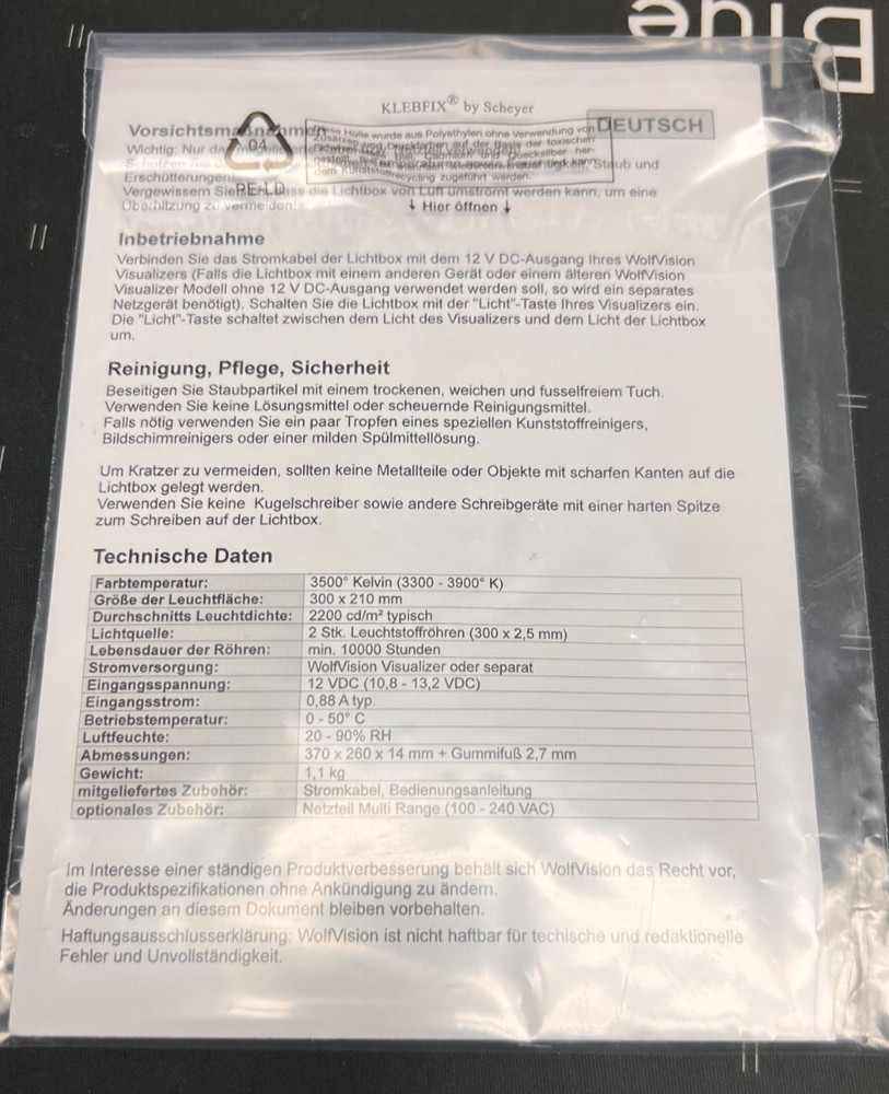 WolfVision Visualizer LightBox LB-9 With Original Packaging/Box!