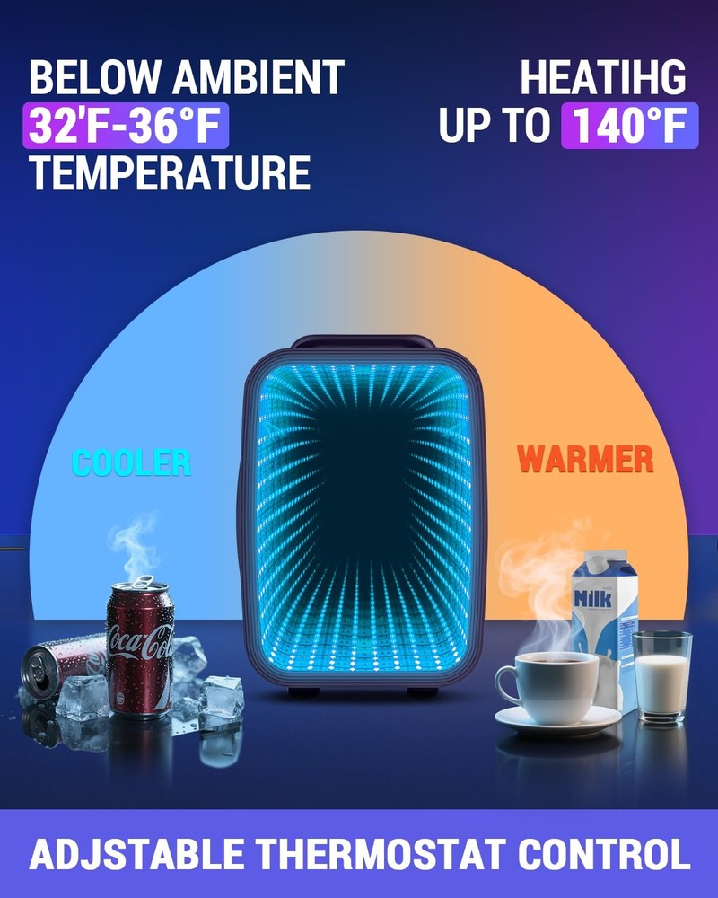 Mini Fridge, 4 Liter/6 Cans Small Refrigerator With Dimmable LED Light,AC/DC ...