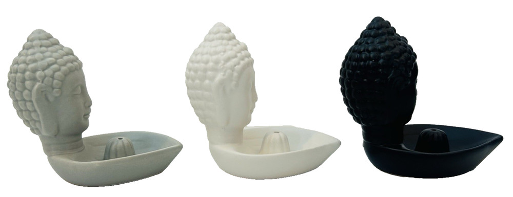 3 Ceramic Buddha Figures Incense Burner Holders