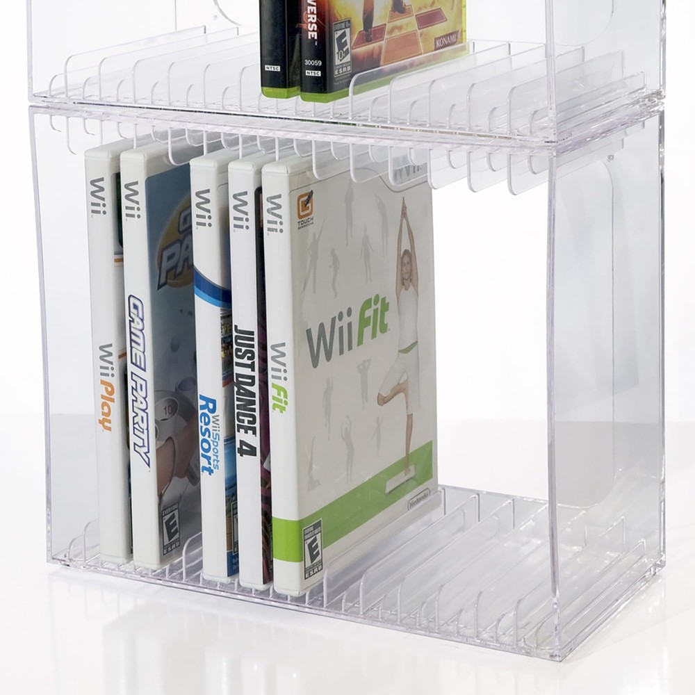 Stackable Clear Plastic DVD Organizer with Rubber Feet | Rectangular Holder Perf