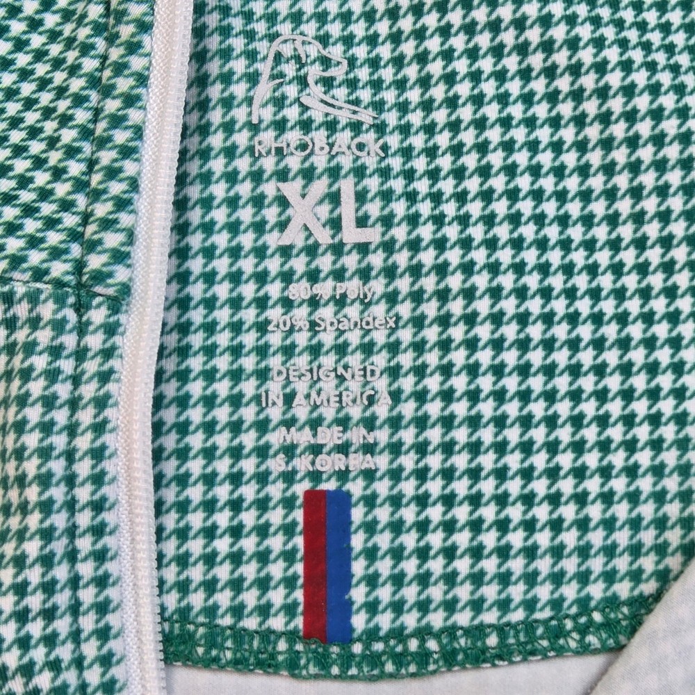 Rhoback Quarter Zip Pullover Mens XL Green White Houndstooth Performance Stretch