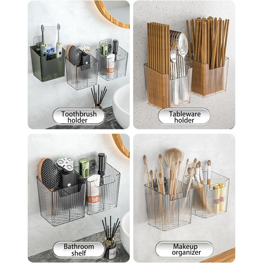 Wall Mounted Shower Caddy Set of 2 Stackable Adhesive Storage Bins Clear Plastic
