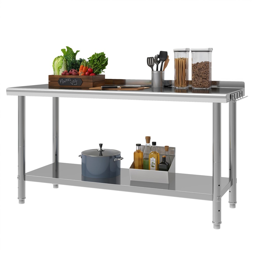 Large Work Table Undershelf 60x24" Stainless Steel Commercial Kitchen Backsplash
