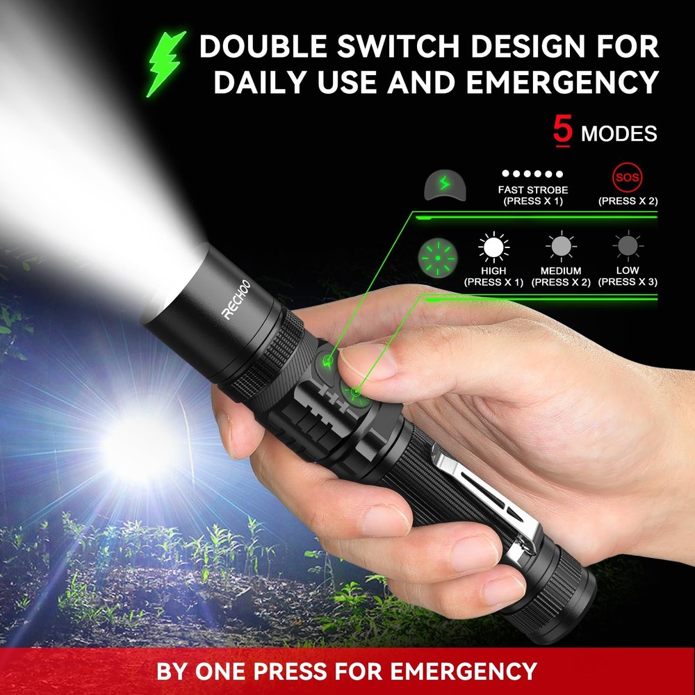 Flashlight Rechargeable High Lumens, Dual Switch Rechargeable LED Flashlight ...