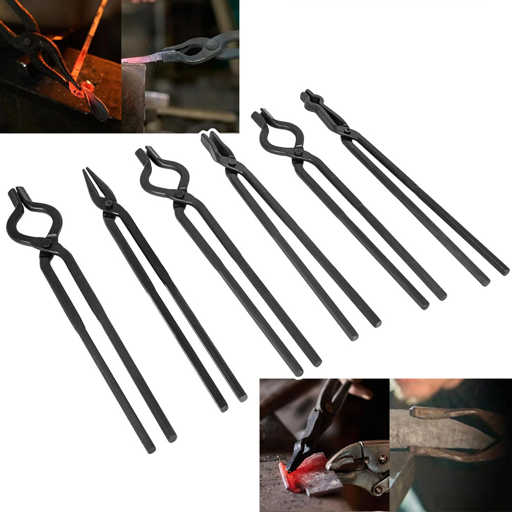 Beginner Blacksmith Tongs Forge Tong Tools Flat Jaw,Pick Up,Scroll,V-Bit Tongs