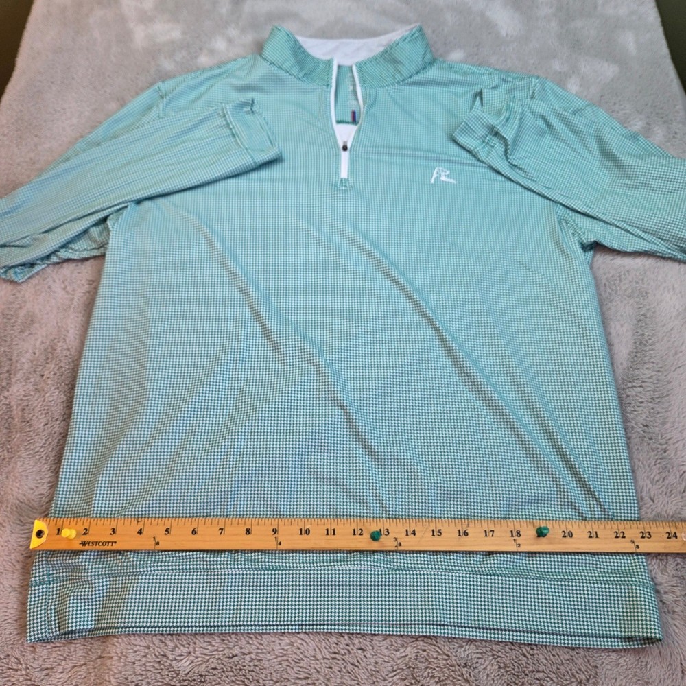 Rhoback Quarter Zip Pullover Mens XL Green White Houndstooth Performance Stretch