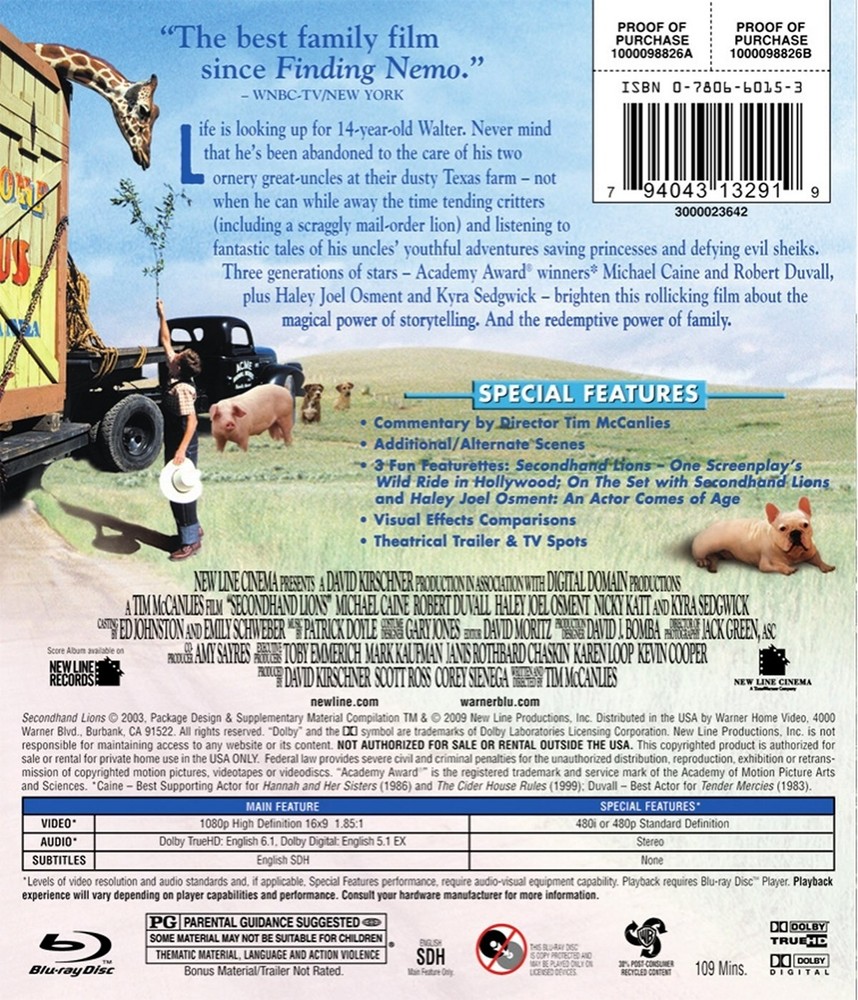 Secondhand Lions Blu-ray Michael Caine NEW