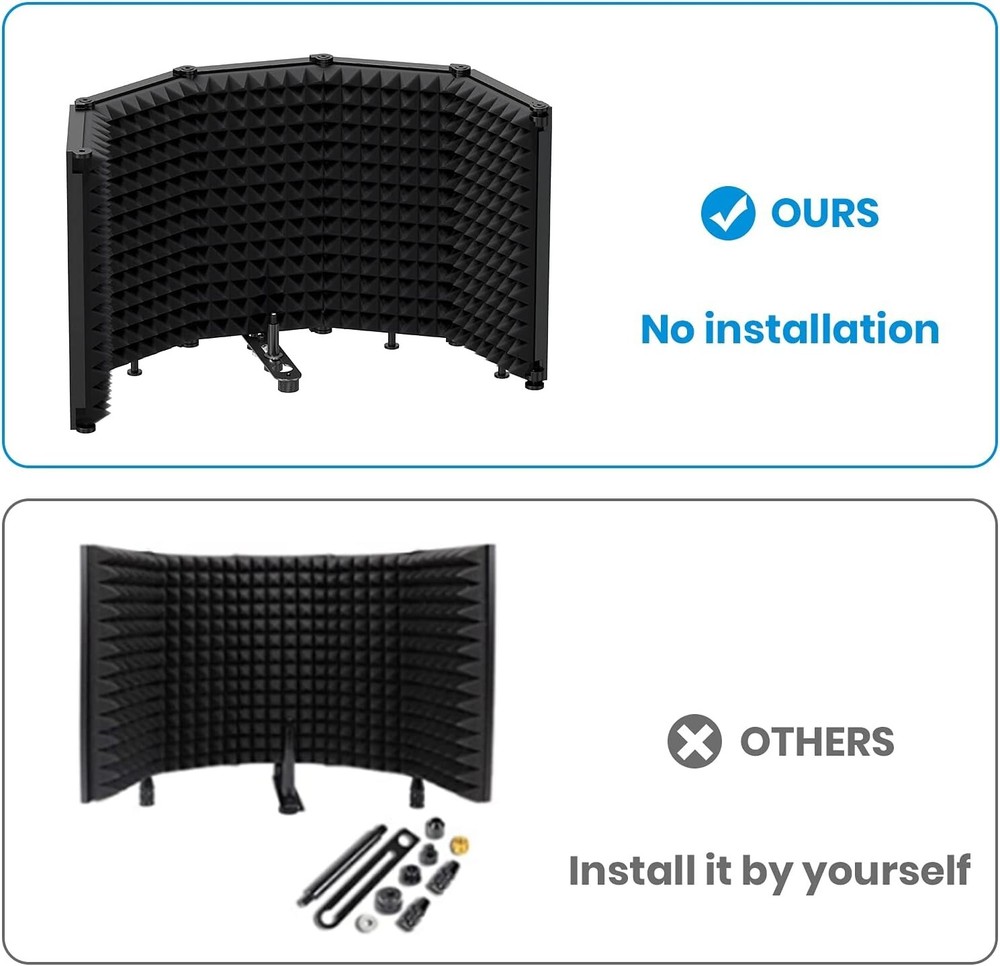 Microphone Isolation Shield - Foldable & Adjustable Sound Insulation