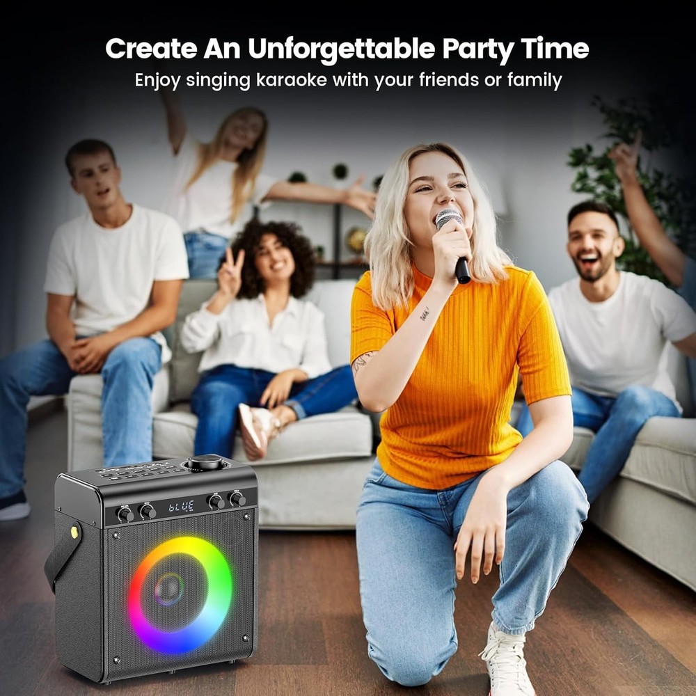 Karaoke Machine with 2 Wireless Microphones & Remote Control, Speaker Audio