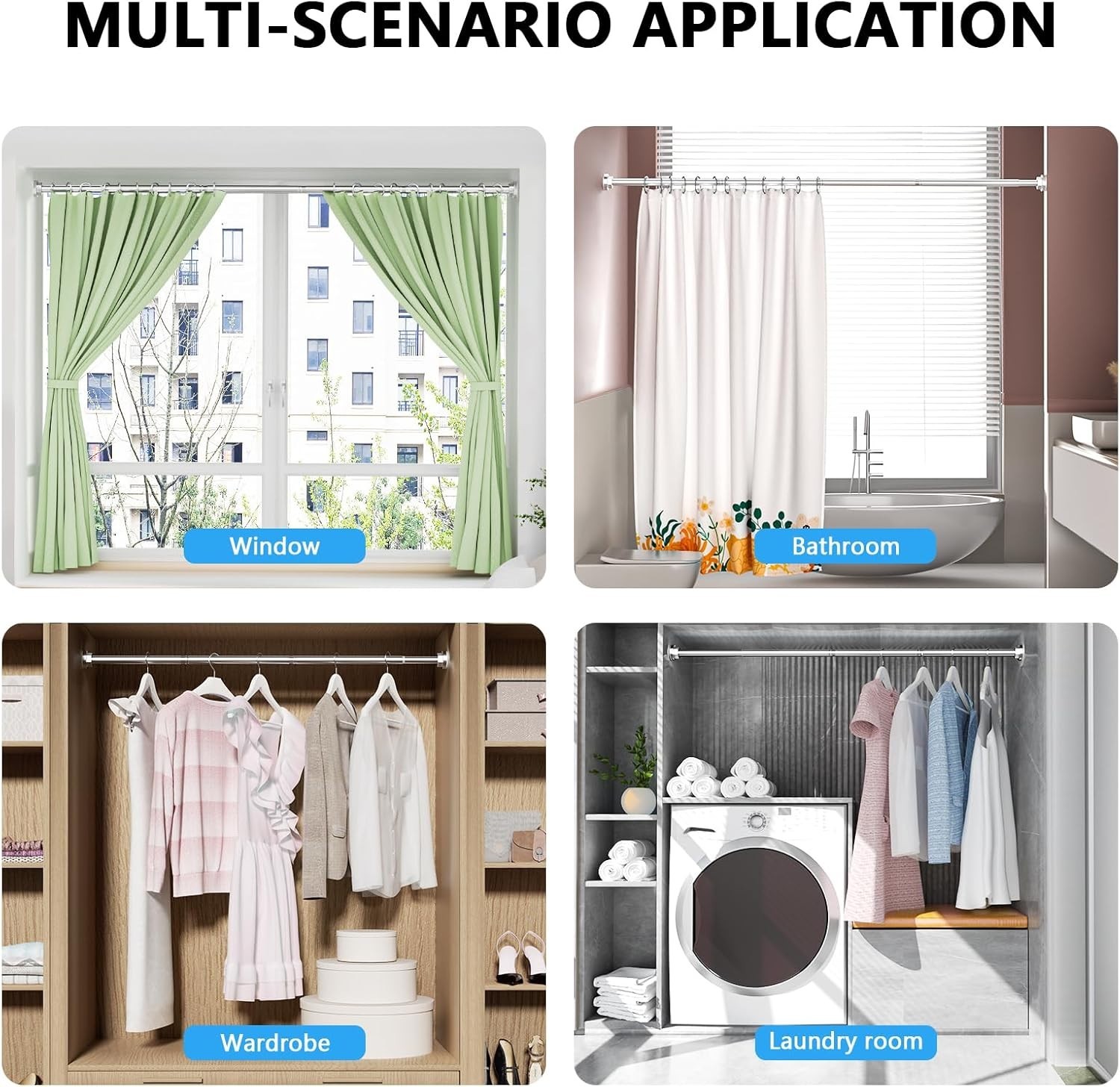 Shower Curtain Rod 27-79 Inches, Adjustable Tension Shower Rod No Drilling, No S