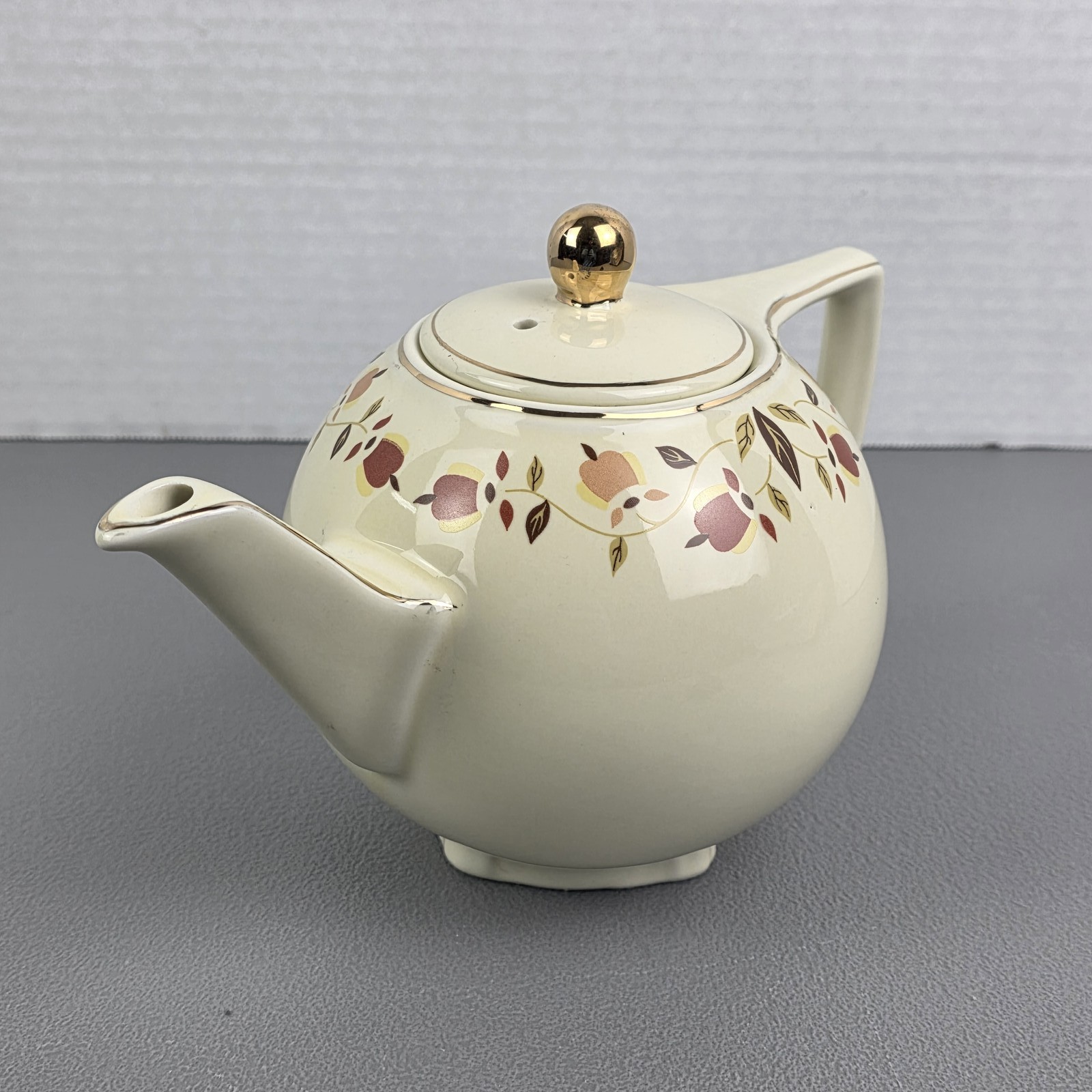 Vintage Cream Teapot with Gold Trim & Floral Pattern, Mid-Century Style