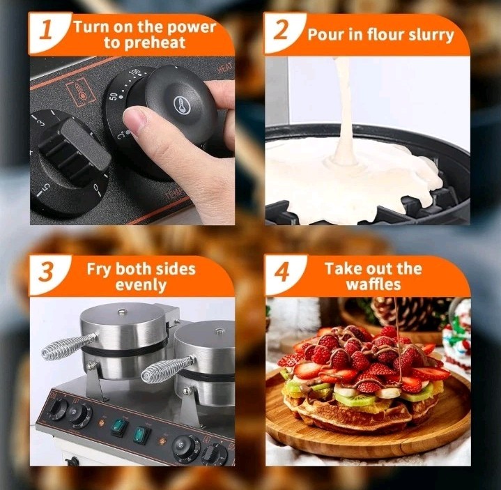 Commercial Dual-Head Round Waffle Maker, Non-Stick
