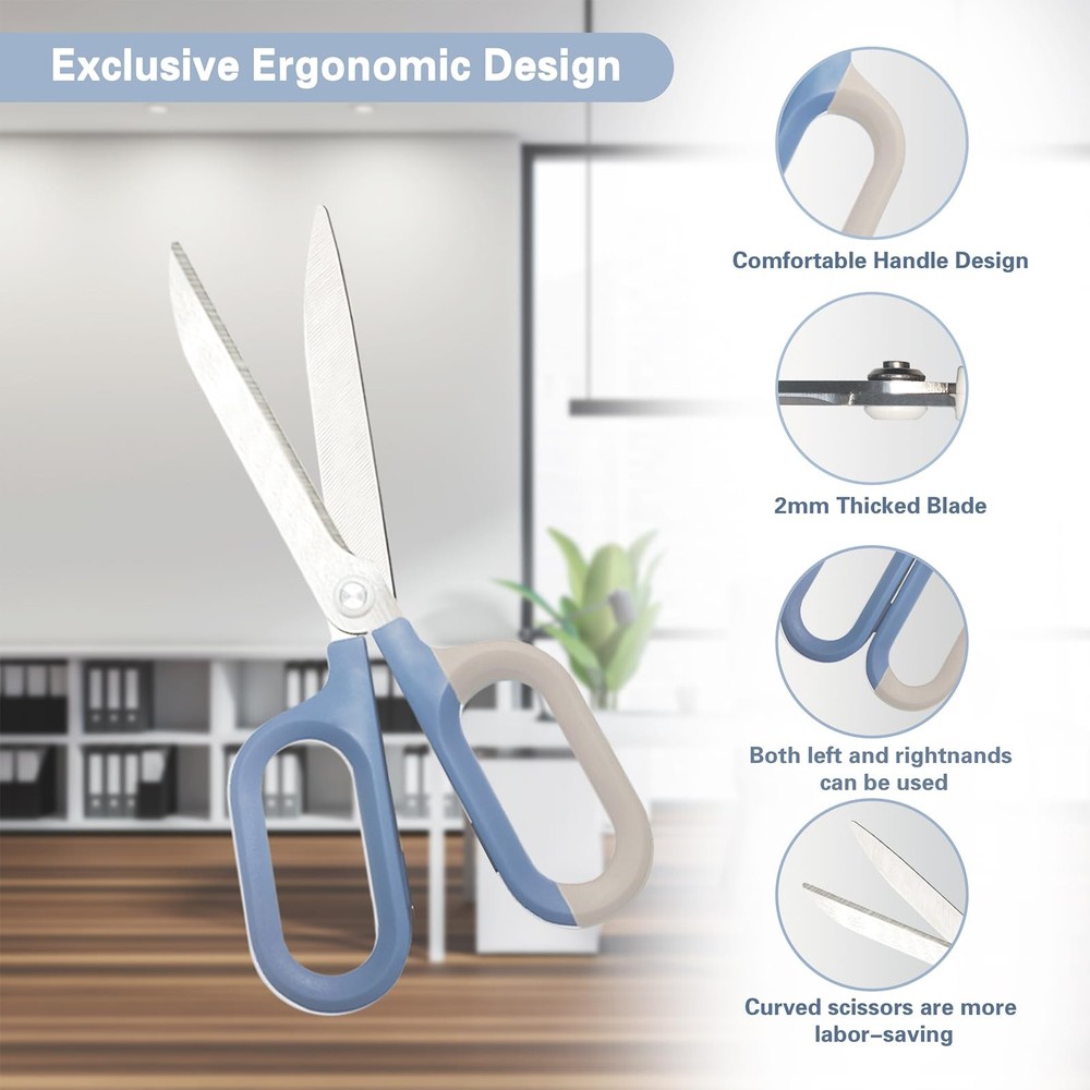 Blue Office Scissors with ComfortGrip Handles, Sharp Craft Scissors for DIY A...