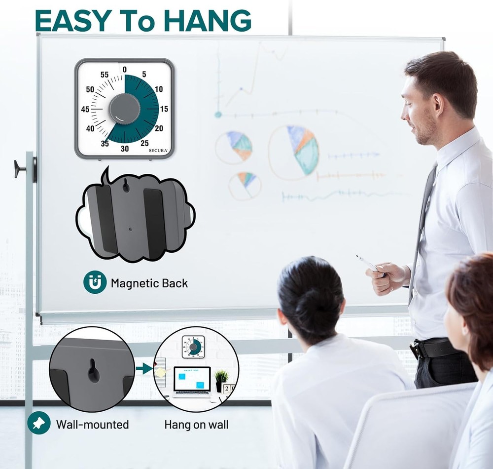 Secura 7.5 Inch Visual Timer, 60 Minute Visual Oversize Countdown Timer for Kids