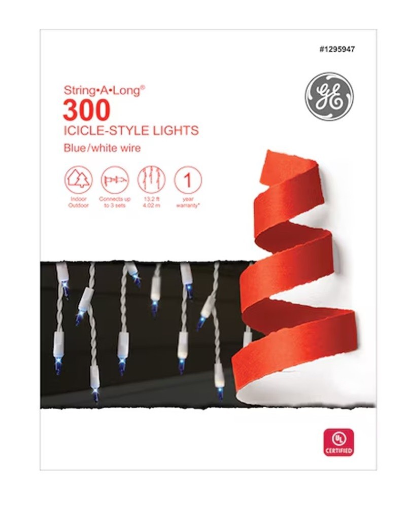 GE StringALong 300 Constant Blue Incandescent PlugIn Icicle Lights 13.2FT