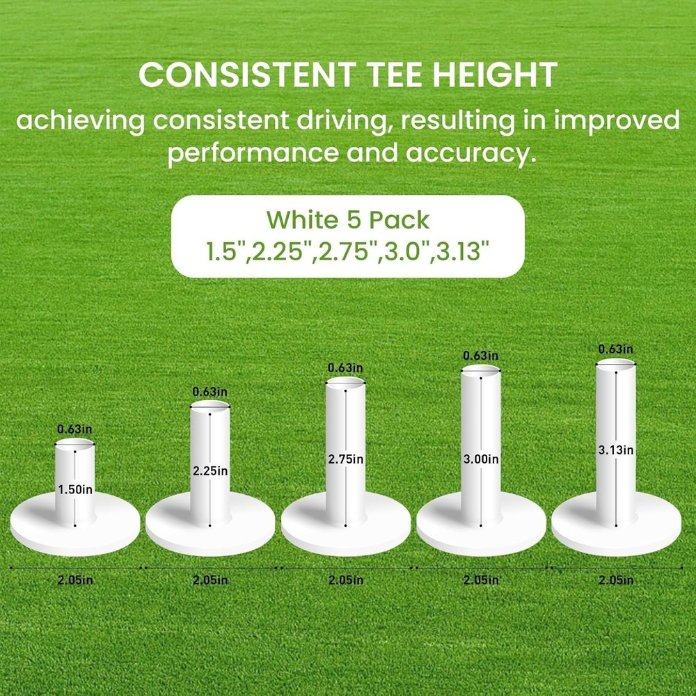 Golf Rubber Tees 5 Pack - Mixed Sizes for Ultimate Practice Versatility