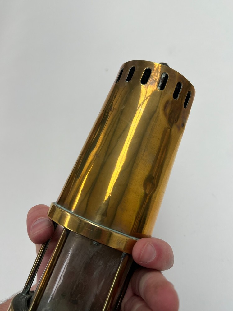 RARE UNUSUAL OLD BRASS MINERS LAMP - INFO WELCOME