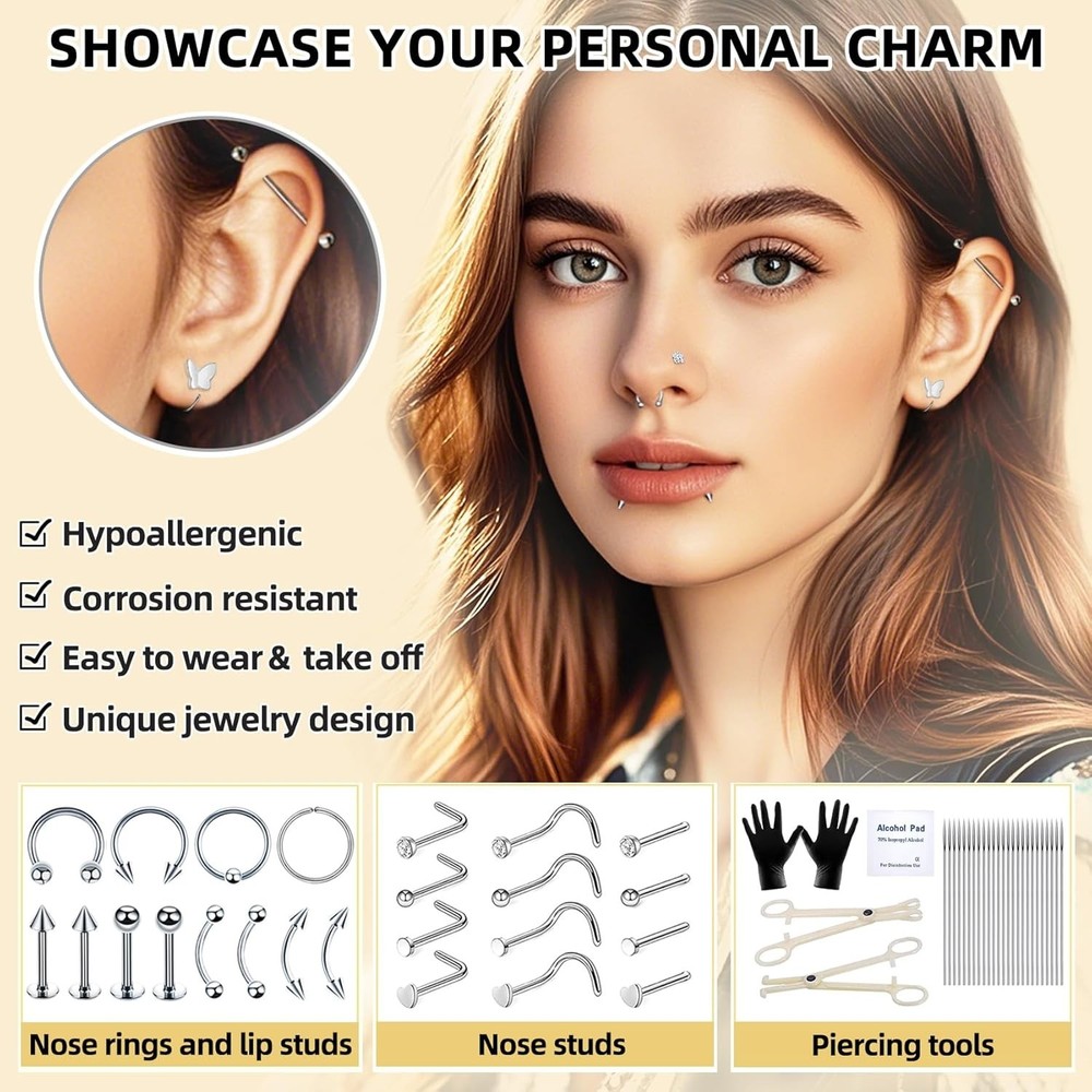 154PCS Professional Piercing Kit, EO Sterilized, Wholesale