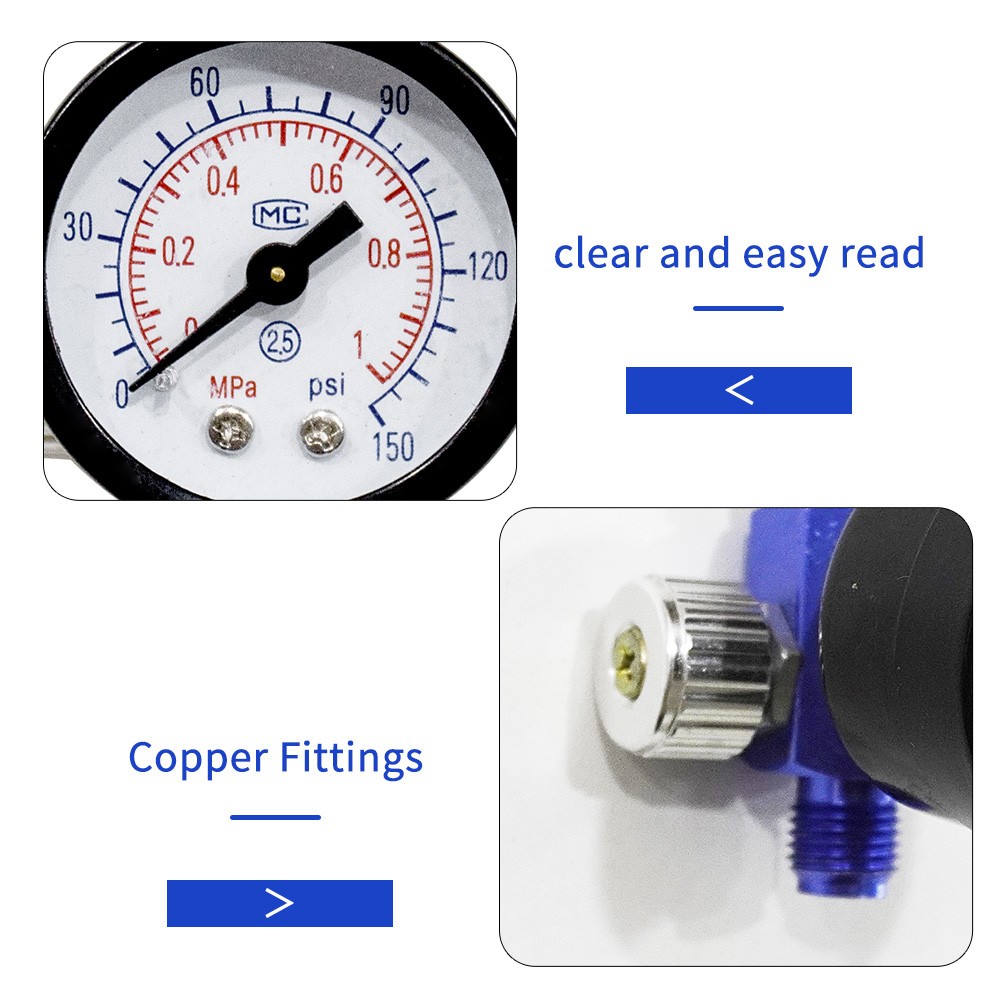 1/4" Spray Gun Air Regulator Gauge Air Pressure Regulator Paint Gun Filter