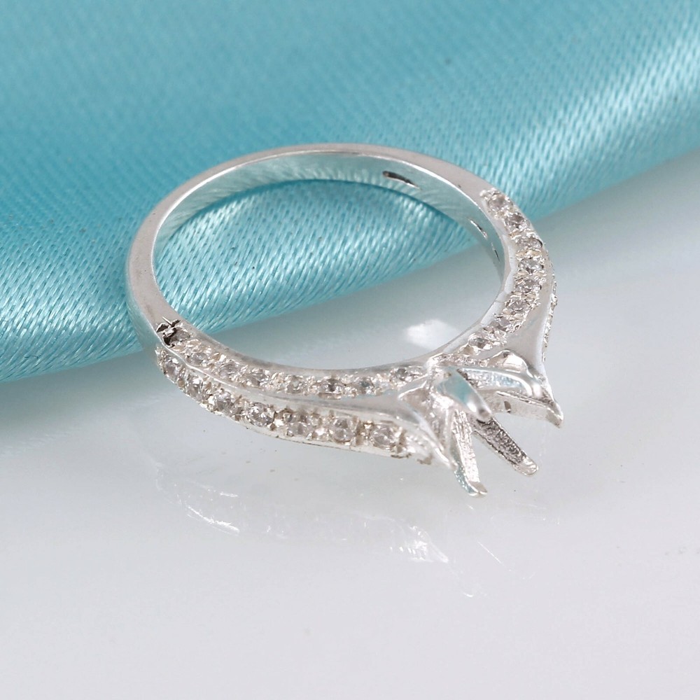 Semi Mount Ring Stone Setting Size 6X6 MM Round Shape 925 Sterling Silver Ring