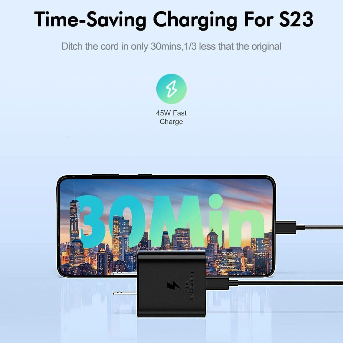 45W PD Fast Wall Charger+Type-C Cable For Samsung Galaxy S23 S22 S21 S20 Ultra H