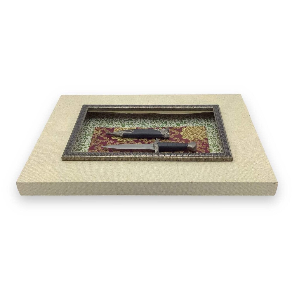 Framed Decorative Dagger Art Piece - Layered Textured 3D Art